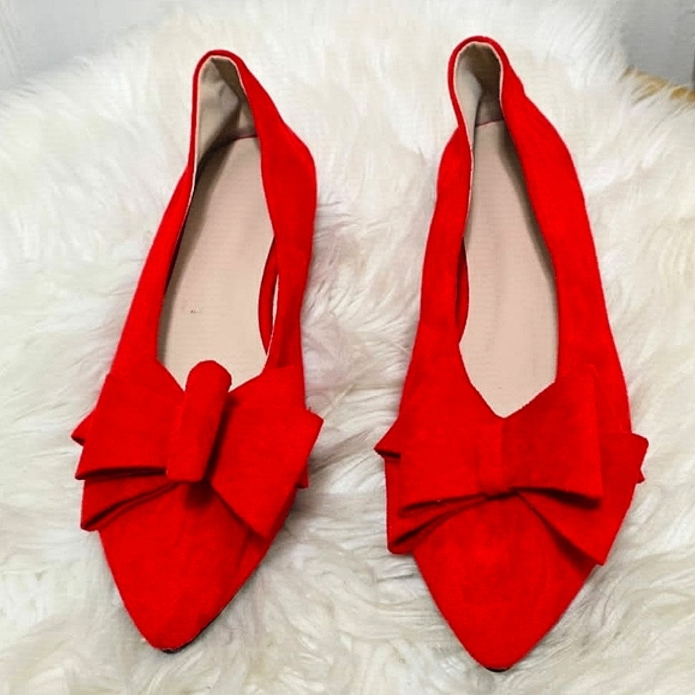 Women Flat Loafers Suede Pointed Toe Bowknot Oxfords Slip on Shoes Size 41🌴✌️ - Picture 1 of 6